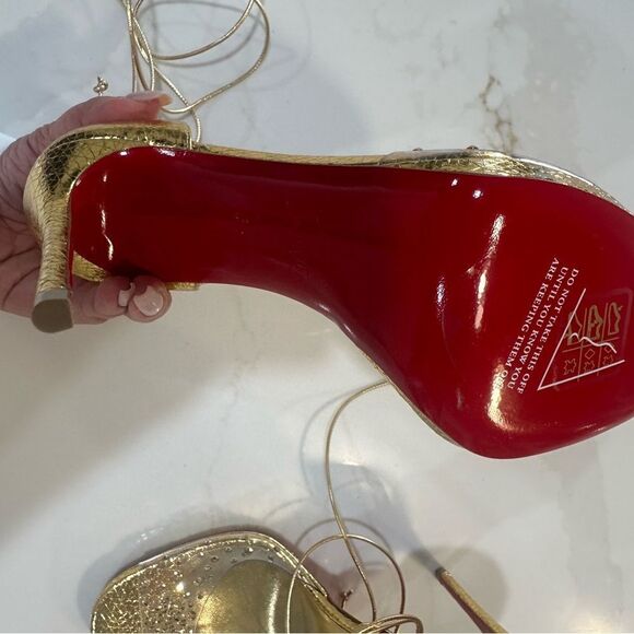 Christian Louboutin Gold Strappy Heels with Crystal Detailing - Picture 9 of 13